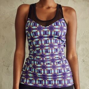Nwt Culture Fit Tank Top Sweetheart Ankara Strappy Geometric Blue Black M